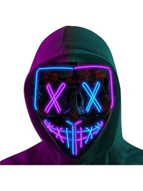 Blue & Purple Halloween Mask LED Light Scary Festival Cosplay Costume Masquerade